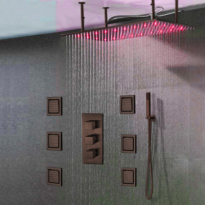 Fontana 20"x 40" Martinique Large Oil Rubbed Bronze Solid Brass LED Rain Showerhead System